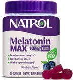 Natrol Melatonin 10mg Sleep Aid Supplement, 50 Count MelatoninMax Gummies, Blueberry Flavor, 10 mg Melatonin Gummies for Occasional Sleeplessness, 50 Day Supply