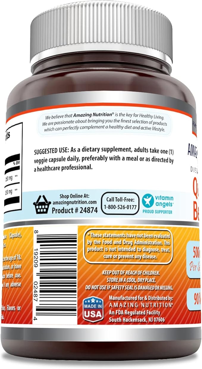 Amazing Formulas Quercetin 250 Mg & Berberine 250 Mg | Veggie Capsules Supplement | Non-GMO | Gluten-Free | Made in USA (1 Pack | 90 Count)