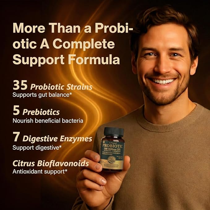 Probiotics with Prebiotics for Men and Women - 35 Strains Probiotics 100 Billion CFU for Gut & Digestive Health, Vegan Acidophilus Probiotic Supplement, Non-GMO Raw Probiotic 60 Capsules