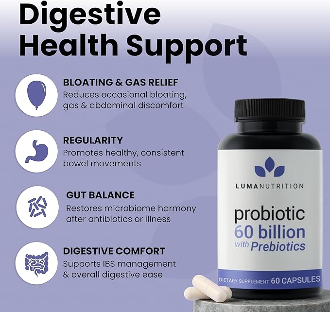 Luma Nutrition Probiotics 60 Billion CFU with Prebiotics - Probiotics for Women and Men - Formulated for Digestive Enzyme Health - Vegan & Gluten-Free - 60 Capsules (Pack of 2)