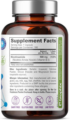 biophix B-3 Nicotinamide 500 mg 180 Caps - Nicotinic Amide Niacin Natural Flush-Free Vitamin Formula - Supports Skin Cell Health