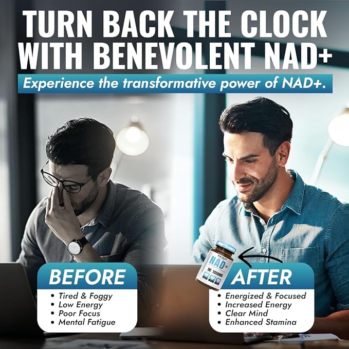 Benevolent NAD+ Supplement 1050mg, Max Absorption 3in1 NAD Supplements for Women & Men with Nicotinamide Riboside, Trans-Resveratrol & TMG, NAD Plus for Cellular Energy, Brain Support & Aging, 90 Caps