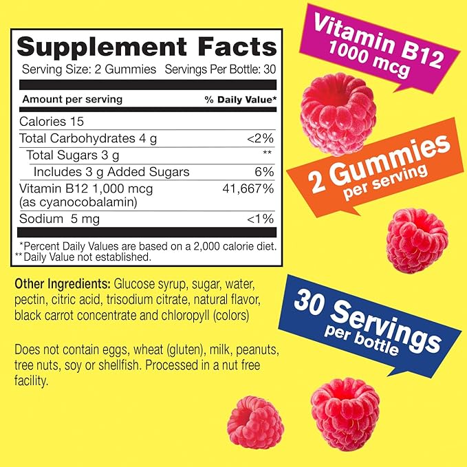 WellYeah Vitamin B12 1000mcg Gummies (2 Pack) - for Energy, Mood, Metabolism and Immune System Support - Vegan Friendly and Gluten-Free, GMO Free and Doctor Recommended - 60 Gummies