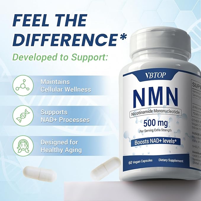 NMN 500 mg Supplement Easily Absorbed Nicotinamide Mononucleotide Form, a Precursor and NR Supplement Alternative that Supports Healthy Aging and Energy Metabolism | Non-GMO, 60 Vegan Capsules