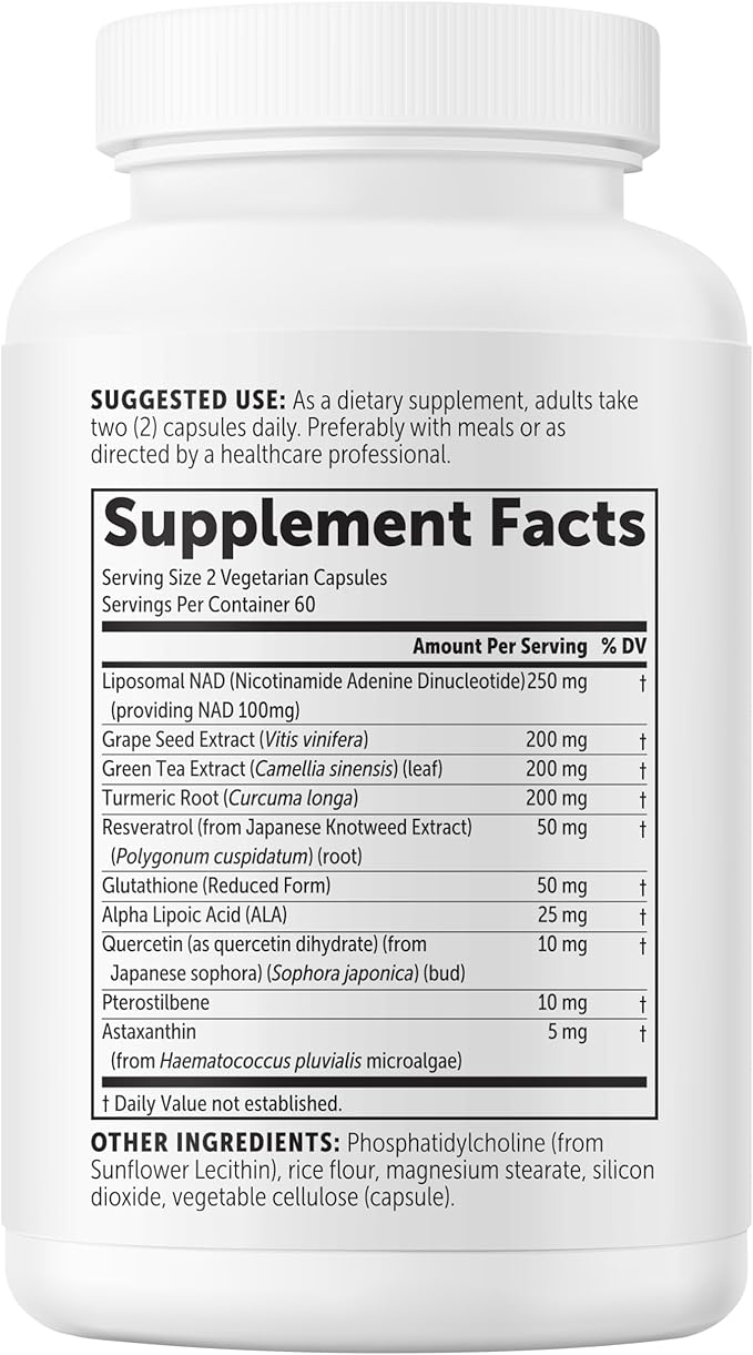 Micro Ingredients Liposomal NAD+ Ultimate Complex 1,000mg | 120 Veggie Capsules | NMN Pathway Formula | 10-in-1 with Resveratrol, Glutathione, & Astaxanthin | NAD Supplement for Women & Men