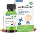 Wellements Organic Iron Drops for Newborn+ Babies (1 Fl Oz) - Cherry Flavor Liquid Iron Supplement for Infants - Toddler Iron Supplement for Kids (4months+ to 3 Years) - Supports Growth & Development*