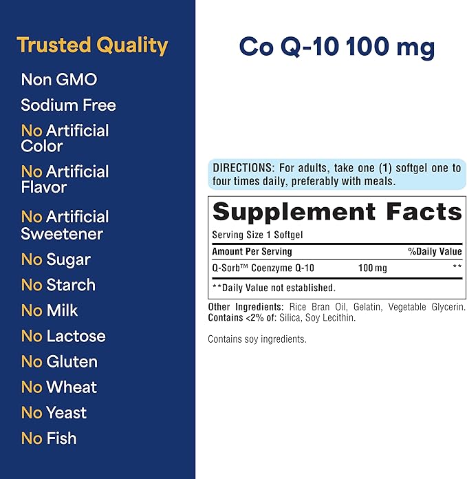 Puritan's Pride Coenzyme CoQ10 100mg, Dietary Supplement for Heart Health, Blood Pressure, Oral Gum Health, and Healthy Aging Support, 60 Day Supply, 240 Rapid Release Softgels