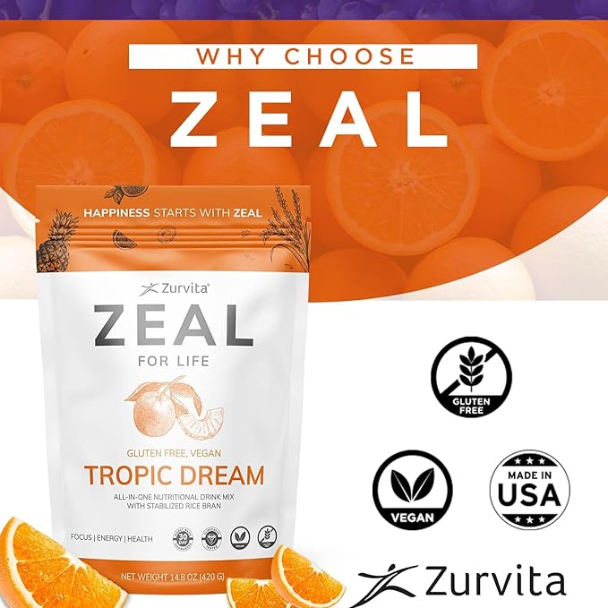 Zurvita - Zeal for Life 30-Day Wellness Bag - Tropic Dream Flavor, Daily Nutritional Supplement for Vitality, Immunity, & Overall Wellness - 420 Grams