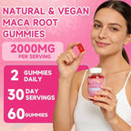 Maca Root Gummies for Women & Men, Organic Maca Root Supplement with Ashwagandha for Energy & Strength Support, Sugar-Free/Vegan/Non-GMO, Strawberry Flavor 60 Count