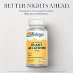 SOLARAY Plant Melatonin 3mg - Sleep Aid Supplement Made with Somato - Vegan, Non Synthetic, Nature-Derived Sleeping Pills Support - Gluten Free, Lab Verified - 30 Servings, 30 VegCaps