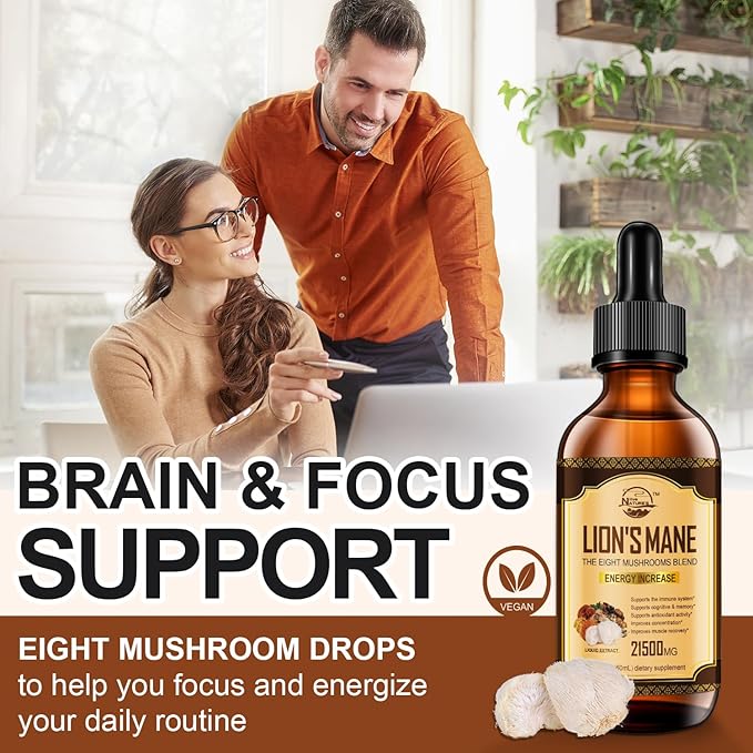 Nature's live Lions Mane Supplement, Liquid Mushroom Extract Drops, 8 Mushrooms Complex for Immune System, Memory, Focus Boost, Mushroom Supplement with Lion's Mane, Cordyceps, Reishi, Vegan, 2 Pack