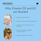 Needed. Expertly-Formulated Prenatal Vitamin D3/K2 | for Fertility, Pregnancy Breastfeeding, and Postpartum, Healthy Immunity and Bone Development, Supports Breast Milk Vitamin D Levels | 60 Capsules