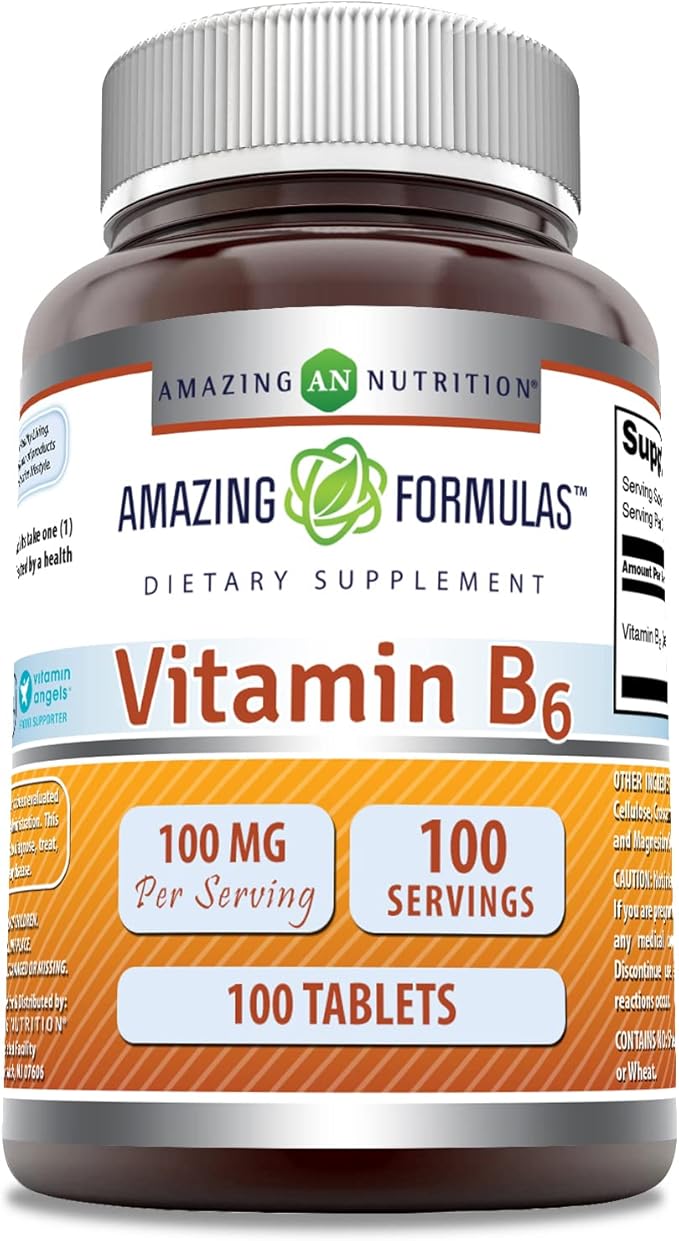 Amazing Formulas Vitamin B6 (Pyridoxine HCI) Supplement | 100 Mg | Tablets | Non-GMO | Gluten-Free | Made in USA (1 Pack | 100 Count)