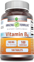 Amazing Formulas Vitamin B6 (Pyridoxine HCI) Supplement | 100 Mg | Tablets | Non-GMO | Gluten-Free | Made in USA (1 Pack | 100 Count)