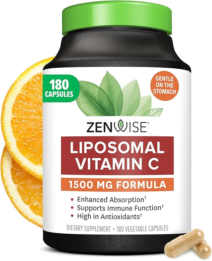 Zenwise Health Enhanced Absorption Liposomal Vitamin C Supplement - 1500mg Liposomal VIT C for Immune Support, Antioxidant & Natural Energy Boost - Organic & Gluten Free - Unflavored, 180 Capsules