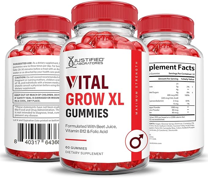 (5 Pack) Vital Grow XL Performance Gummies 1000MG Advanced Formula Formulated with ACV Pomegranate Beet Juice Powder B12 Vegan Non GMO 300 Gummys