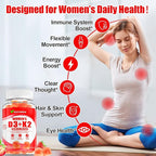 Organic Women’s D3 K2 Vitamin Gummies: D3 10000 IU Chewable Vegan Multivitamins Supplement with B12 B6 B9 Plus Magnesium Omega Zinc Calcium - for Immune Energy Skin Support (120Count)