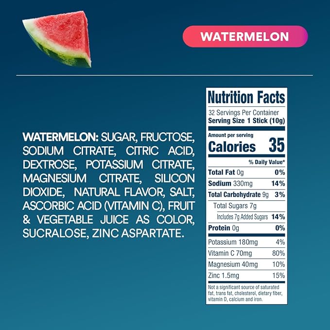 DripDrop Hydration Packets - Watermelon - Single Serve Electrolytes Powder Drink Mix - Non-GMO, Gluten Free, Vegan - 32 Sticks