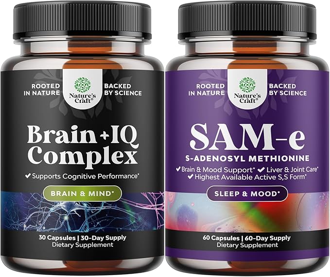 Bundle of Nootropic Memory Supplement for Brain Support - Memory Pills for Brain Boost and Natural Energy Booster, Sam-E 200mg Mood Support Supplement for Brain Support and Liver Detox Cleanse
