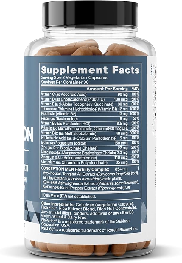 Eu Natural Conception for Him - Male Fertility Supplements with Ashwagandha, Folate & Zinc - Sperm Count, Motility & Strength Support - Fertility Support for Men, 60 Vegetarian Capsules