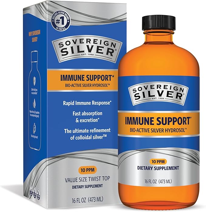 Sovereign Silver Bio-Active Silver Hydrosol for Immune Support - Colloidal Silver Liquid -10 ppm, 16oz (473mL) - Value Size