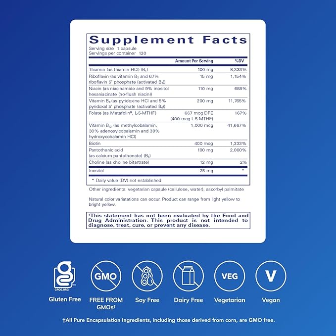 Pure Encapsulations B6 Complex - Supports Nervous System & Brain Health* - Includes B Vitamins - Contains Enriched Vitamin B6 - Non-GMO & Gluten Free - 120 Capsules