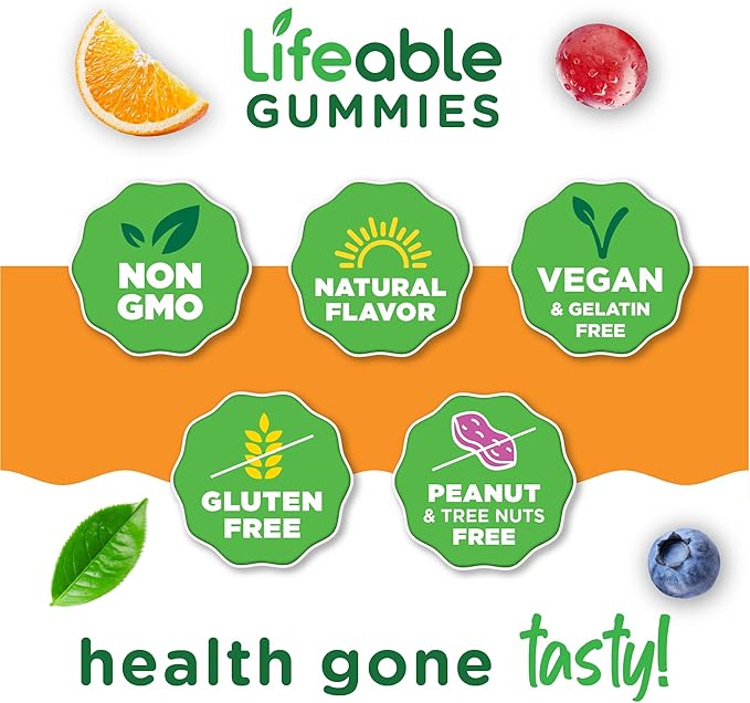 Lifeable Vitamin C - Great Tasting Natural Flavor Gummy Supplement - Vegetarian GMO-Free Chewable Vitamins - for Immune Support - 90 Gummies (1050 mg)