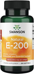 Swanson Natural Vitamin E Heart Health and Tissue Protection Supplement for Adults Seeking Antioxidant Support - 200 IU (134.2 mg) (250 Softgels)
