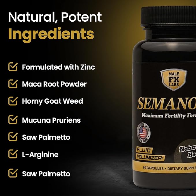 SEMANOID (60 Caps) Maximum Fertility Formula and Semen Volumizer - Advanced Fertility Ingredients and Male Prenatal Vitamin Blend, 1 Month Supply