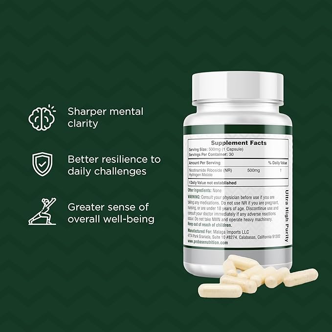 Probase Nutrition Nicotinamide Riboside - NAD Supplement to Boost Levels of NAD 30ct/500mg, 30-Day Supply