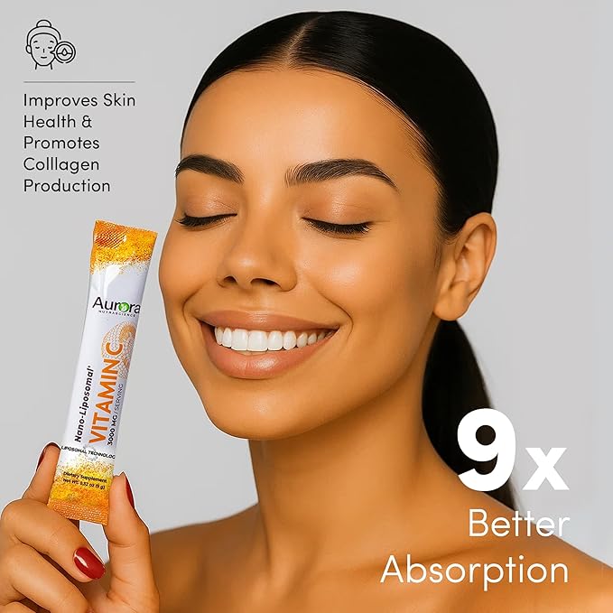 Aurora Nutrascience Nano-Pack Liposomal Vitamin C Powder Drink Mix - Healthy Immune Support for Adults, High Strength 3,000 mg Per Serving, Zero Sugar, - 30 Single Serve Packets, Orange