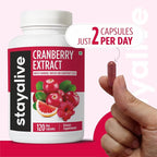 STAY ALIVE Cranberry Pills for Women and Men 1000mg with D-mannose, Hibiscus and Grapefruit Seed Extract, 120 Count, D-mannose Cranberry Supplement, Vegan, Non-GMO & Gluten-Free Powder Capsules