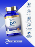 Carlyle Vitamin B-12 6000mcg | 120 Fast Dissolve Tablets | Natural Berry Flavor | Cyanocobalamin & Methylcobalamin | Vegetarian, Non-GMO, and Gluten Free Sublingual Supplement