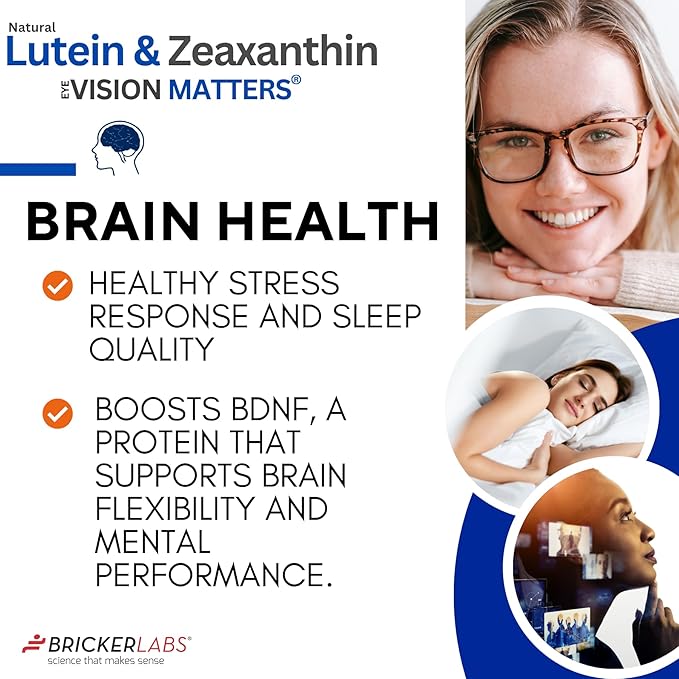 Bricker Labs Natural Lutein + Zeaxanthin Eye Supplement – Supports Eye, Brain, and Skin Health with Macular Carotenoids, Superior Bioavailability, AREDS2 Chosen Lutein Source – 60 Soft Gels