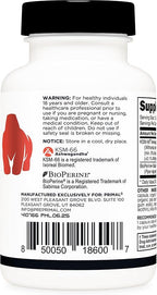 Primal KSM-66 Ashwagandha Complex (60 Capsules / 60 Servings, 600 mg Per Serving) - KSM-66 Ashwagandha with Black Pepper Extract, Gluten Free, Non-GMO