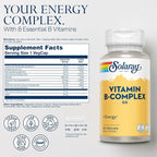 SOLARAY Vitamin B Complex 50 mg - Cellular Energy Vitamins - Metabolism and Nerve Health Support with Vitamin B12, Vitamin B1, B6, Niacin, Folic Acid, Biotin and Other B Vitamins - Vegan, 50 VegCaps