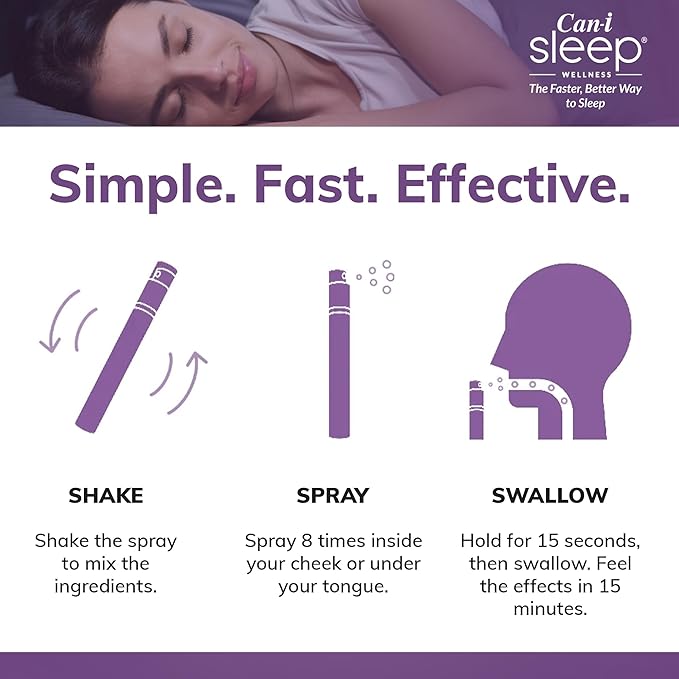 Can-i Sleep Menopause Sleep Support Spray for Women – Fast-Acting Get Back to Sleep after Hot Flashes or Night Wakings, Fall Asleep Fast & Stay Asleep – Melatonin Spray with GABA & 5-HTP – 60 Servings
