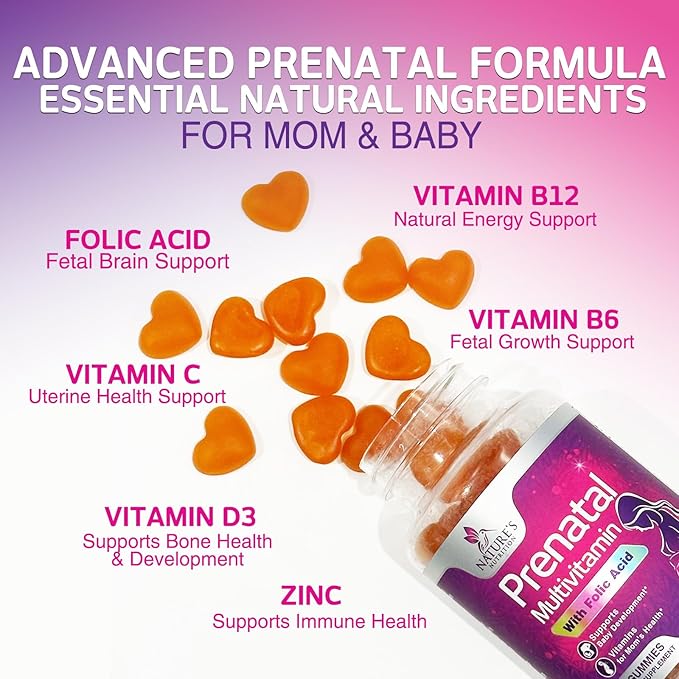 Prenatal Vitamins for Women - Pregnancy Vitamins Gummies with Folic Acid, Vitamin A, C, D3, B12, B6 - Prenatal Multivitamin Gummy for for Fetal Support, Pregnant & Nursing Women - 120 Gummies