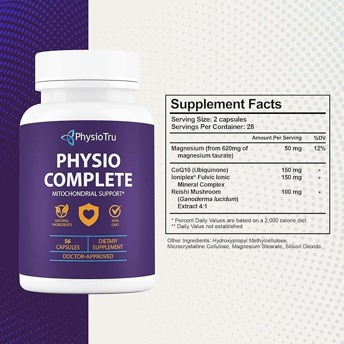 PhysioTru Physio Complete CoQ10 Supplement - Superior Nutrient Absorption, Antioxidant & Energy Support - Coenzyme Q10 Ubiquinone with Fulvic Acid, Magnesium Taurate & Reishi Extract - 3 Pack