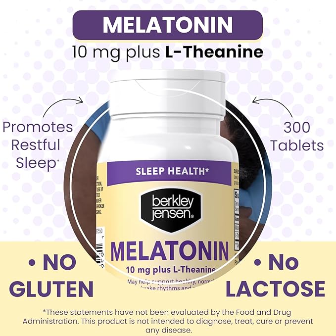 Berkley Jensen Melatonin 10mg, 300 Tablets Bottle - Sleep Supplement w/L-Theanine - Supports Restful Sleep & Healthy Sleep/Wake Cycles - Non-Habit Forming Gluten & Lactose Free Sleep Aid for Adults