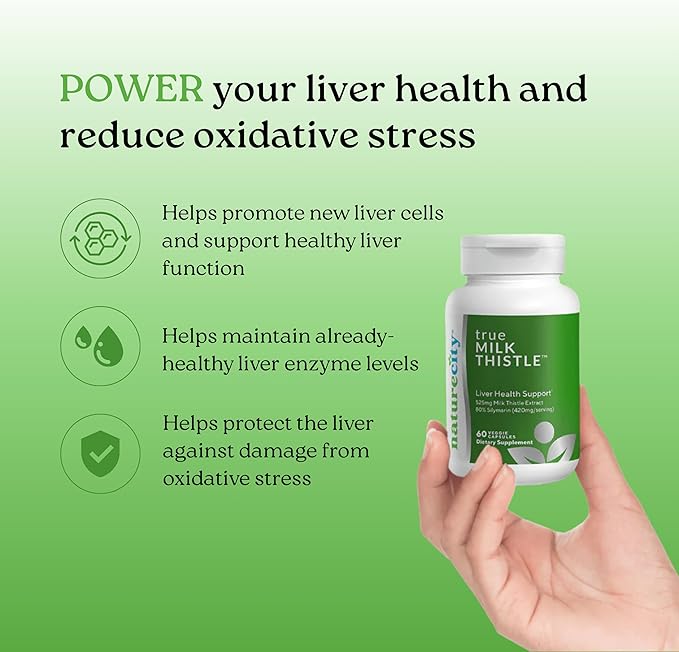 NatureCity TrueMilkThistle | Milk Thistle Supplement 525mg | Milk Thistle (80% silymarin) containing 420mg of Silymarin | Antioxidant Support | Liver Support Supplement | 60 Veggie Capsules