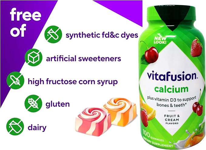 VitaFusion Calcium 500 mg Dietary Supplement Gummies Natural Fruit and Cream Flavors - 100 ct, Pack of 2