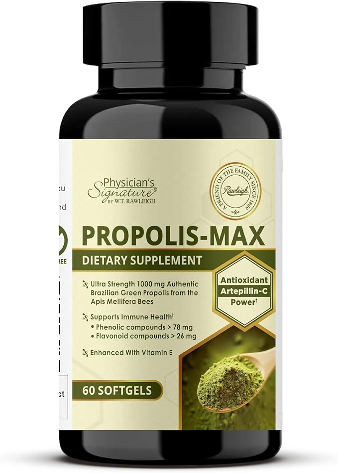 Rawleigh Propolis Max: 60 Vegetarian Softgels - Brazilian Green Propolis with Phenolic, Flavonoid & Artepillin C Compounds & Vitamin E - Supports Immunity, Wellness