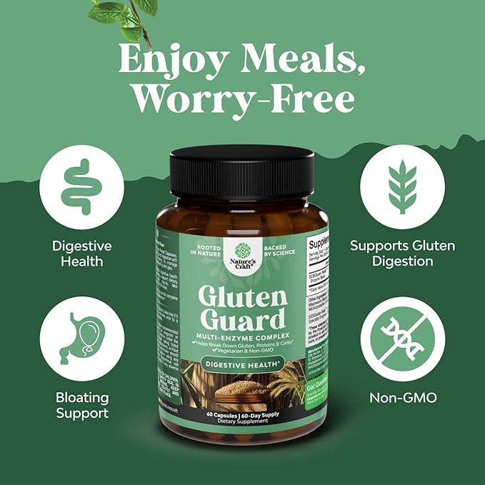 Fast Acting Gluten Digestive Enzymes for Intolerance - Gluten Digestive Enzymes for Women & Men for Debloat with DPP IV Blend Plus Lipase Amylase Bromelain for Gut Health & Digestion Support - 60 Ct