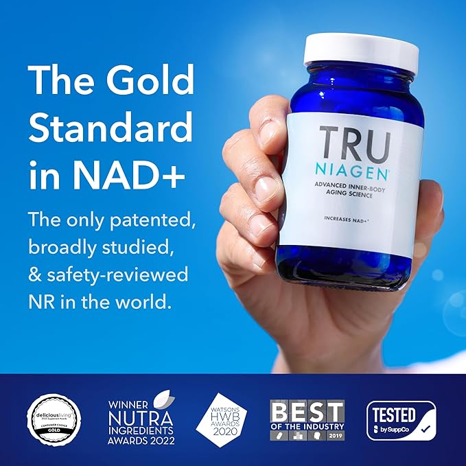 TRU NIAGEN Patented NAD Supplement for Brain Function, Anti Aging & Cell Regeneration, Niagen, 60 300mg Servings | Supports Cellular Energy, Muscle | Nicotinamide Riboside (NR) Take 2 Daily | 1 Bottle