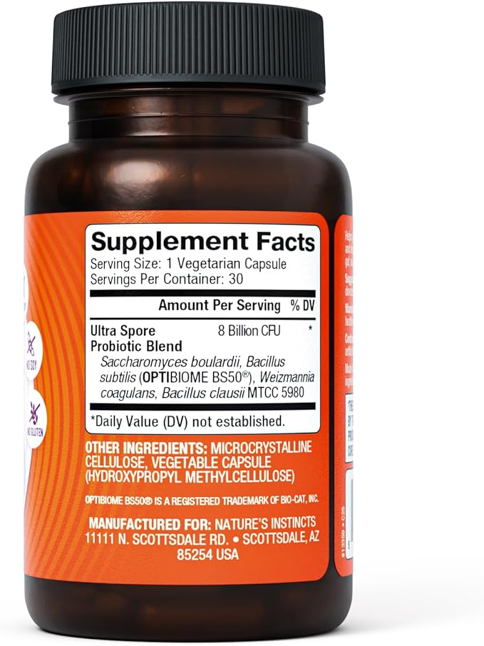 Ultra Spore Probiotic with Live Strains | Daily Soil Based Probiotic for Digestive Support & Gut Health | Soy-Free, Dairy-Free, Gluten-Free, Non-Refrigerated Probiotics, 30 Capsules