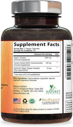 Turmeric Curcumin Supplement - 95% Curcuminoids with Organic Turmeric & BioPerine Black Pepper for Best Absorption - Daily Joint & Immune Health Support, Vegan, Non-GMO, Bottled in USA - 180 Capsules