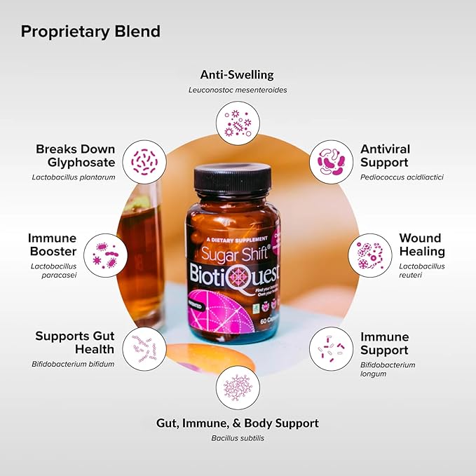 BiotiQuest Sugar Shift Probiotic | Helps Decrease Sugar & Carb Cravings and Supports Digestive Balance | 22 Billion CFU | Non-GMO, Gluten-Free, & Vegan | 60 Servings