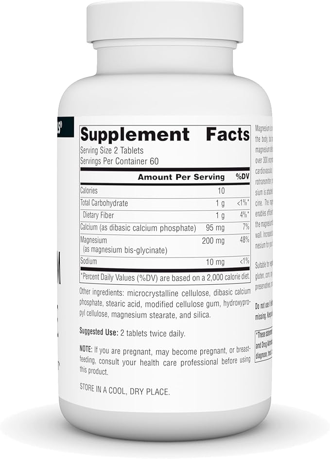 Source Naturals Magnesium Glycinate, Chelated for high Absorption | for Calm Energy, Bone & Heart Support*, 200 mg per Serving - 120 Tablets