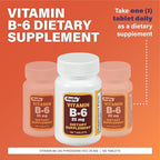 Rugby Vitamin B-6 Tablets - 25mg of Vitamin B6 - Dietary Supplement - 100 Count (2 Pack)